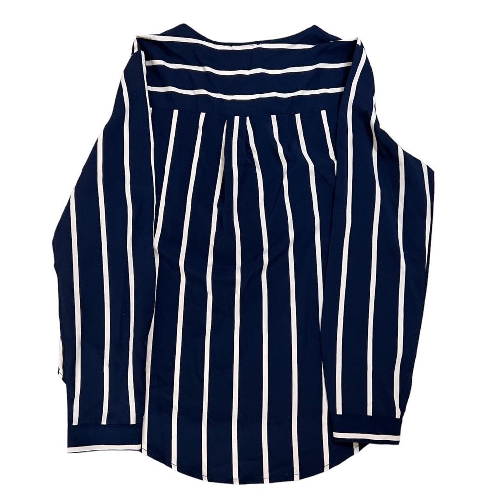 SHEIN V-neck blue off white strips long sleeve top L - Picture 2 of 3